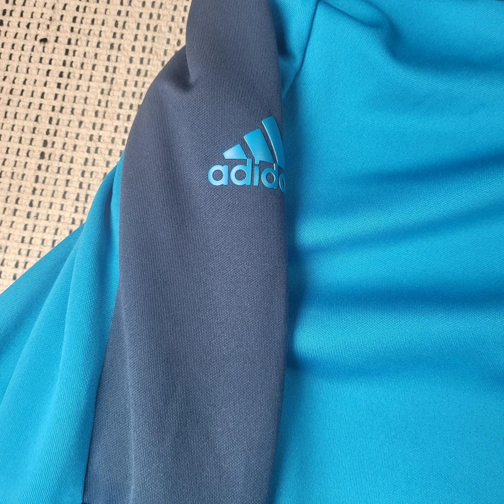 Adidas Pullover Mens LT Blue Colorblock Primegreen Quarter Zip Athletic
